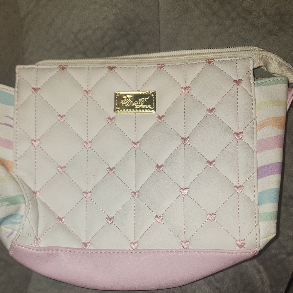 Betsey Johnson Quilted Pink and White Crossbody Bag